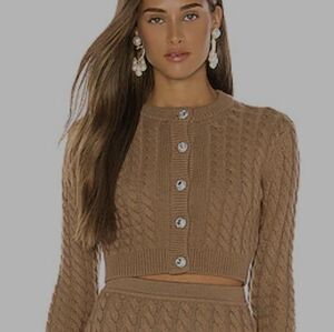 NWOT Ronny Kobo Collection Brown Cable Knit Cardigan Embellished Diamonds